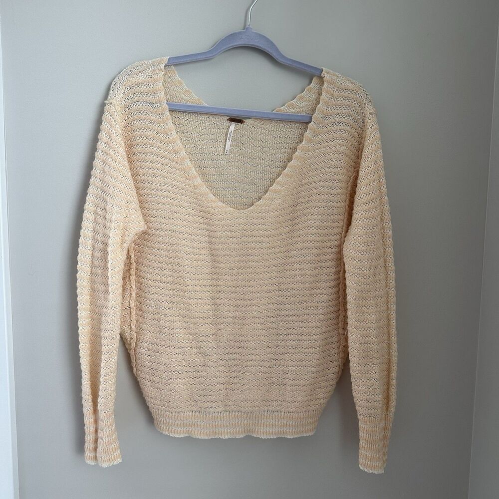 Free People Bumblebee Sweater Women Medium Peach Linen Wool Knit Slouchy Boho